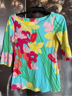 Lilly Pulitzer Floral Scoop Neck Top in Aqua
